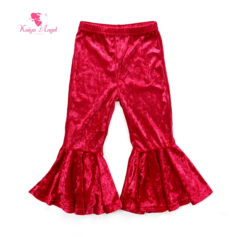 wholesale fashion little girls plain red velvet baby girls boutique bell bottom pants flare kids pants