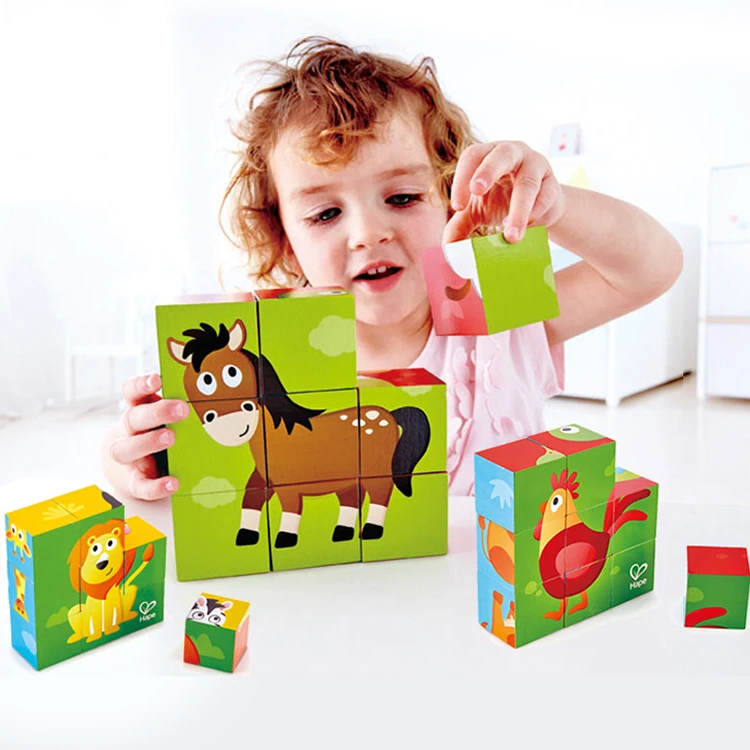 

FSC Hape Game Painting Forest Farm Puzzle Building Block Magic Cube Custom Kids Wooden Puzzle For Zoo Animal