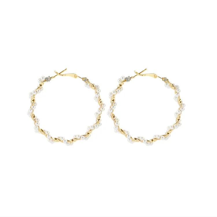 

Mgirlshe Popular Kpop Circle Hoop Earring Women Gold Filled Hoop Earrings Pearl Girls Dainty Korean Fancy Earrings