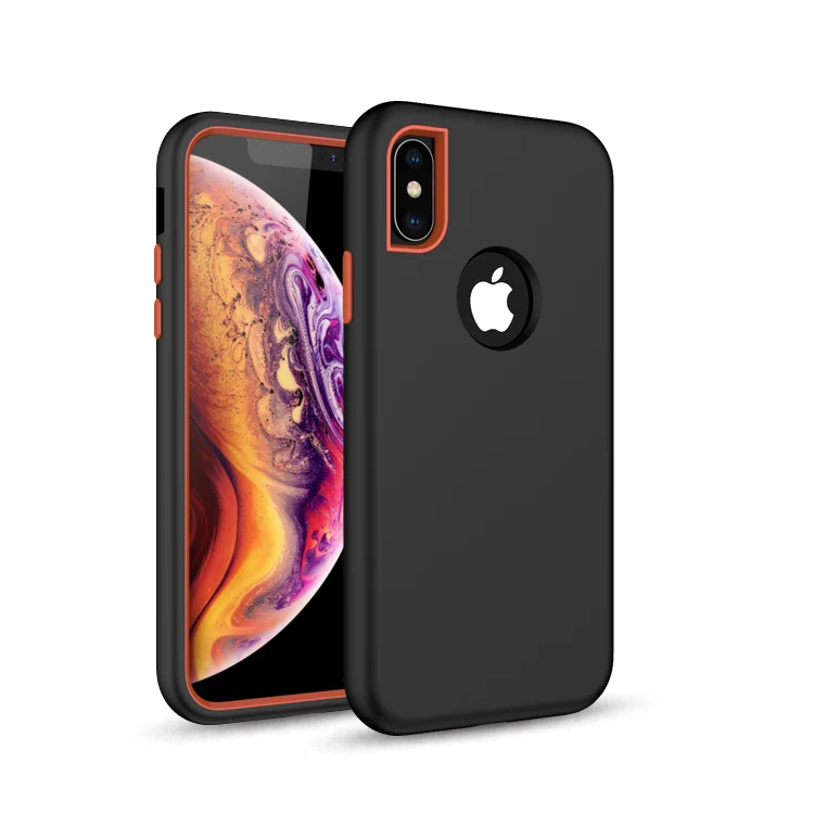 

3 in 1 Solid color Heavy full cover protective pc silicone hybrid armor case for iphone x xs xr xsmax