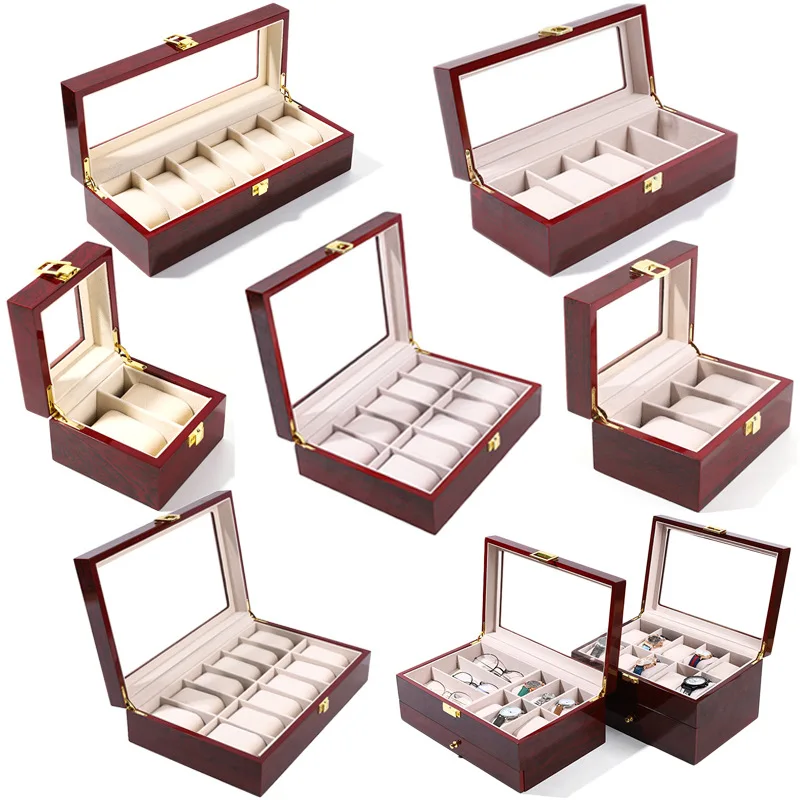 

Luxury 2 3 5 6 10 12 20 24 Slots Wood Watch Box With Red Paint