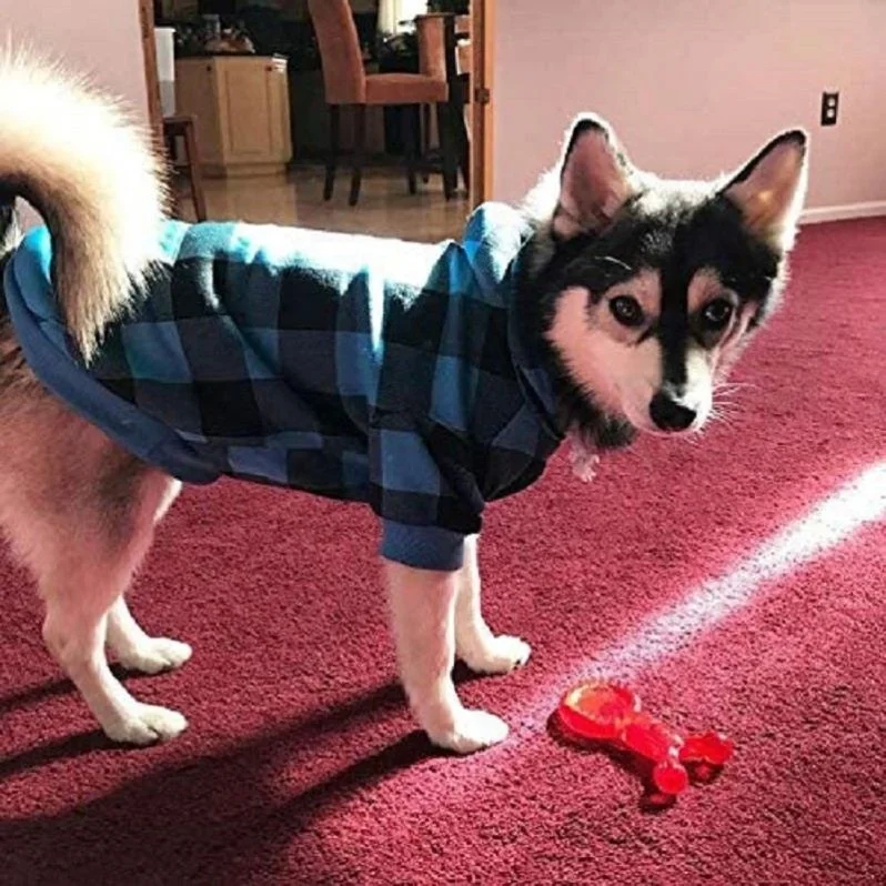 

New Arrive Plaid Dog Hoodie Pet Clothes Sweaters With Hat, Blue/red/grey
