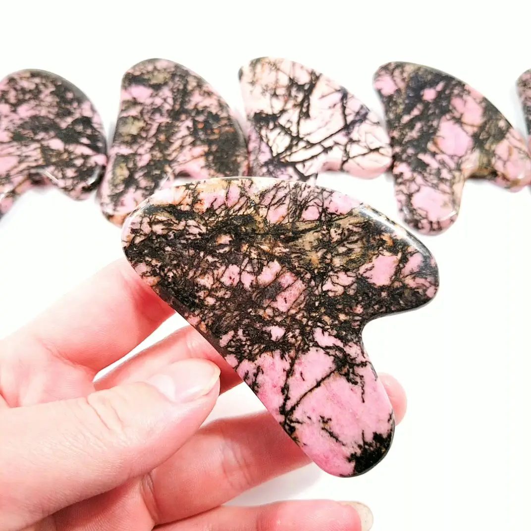 

2020 new 100% natural handmade rhodonite Jasper guasha board for body massage heart guastone