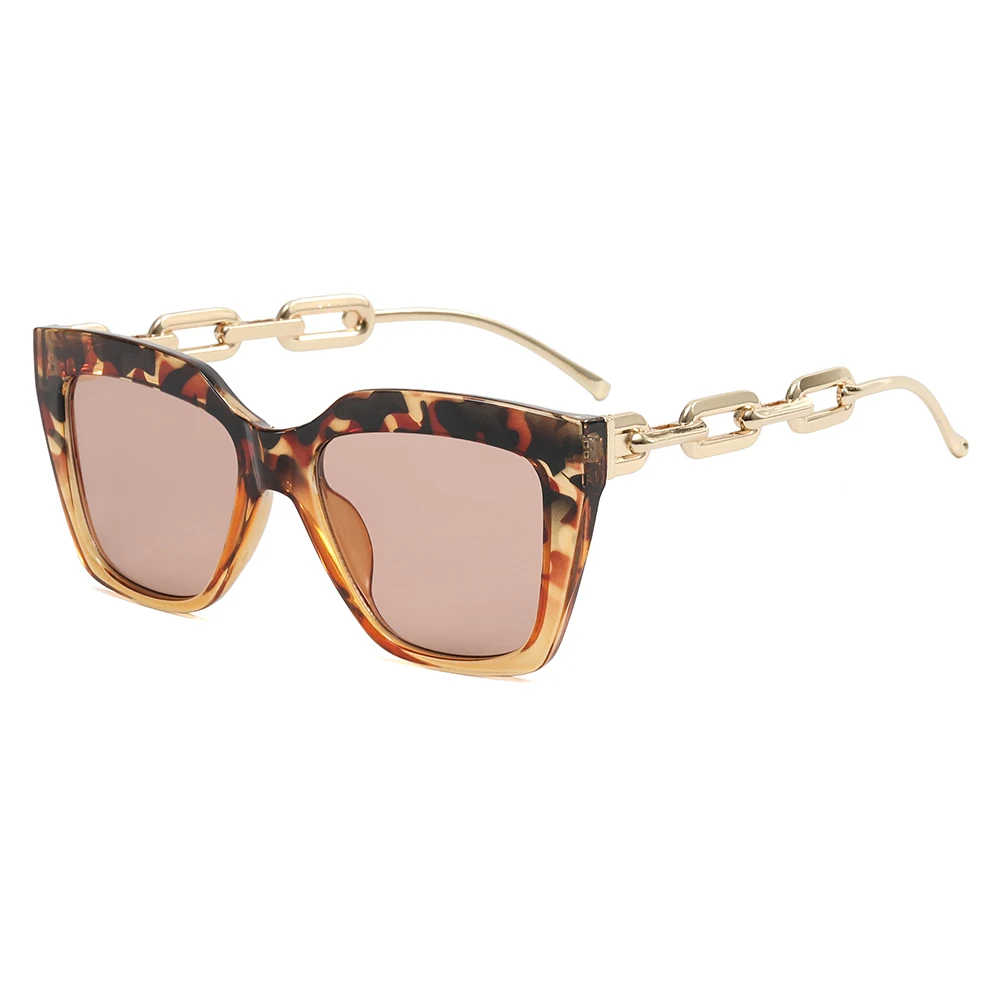 

Superhot Eyewear 40037 Fashion 2022 Square UV400 Metal Chain Temple Shades Sunglasses