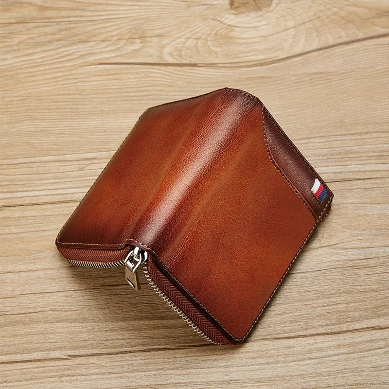 

William POLO Genuine Leather Men Wallet With Card Holder Short Purse Zipper Wallets Casual Standard Wallets For Men