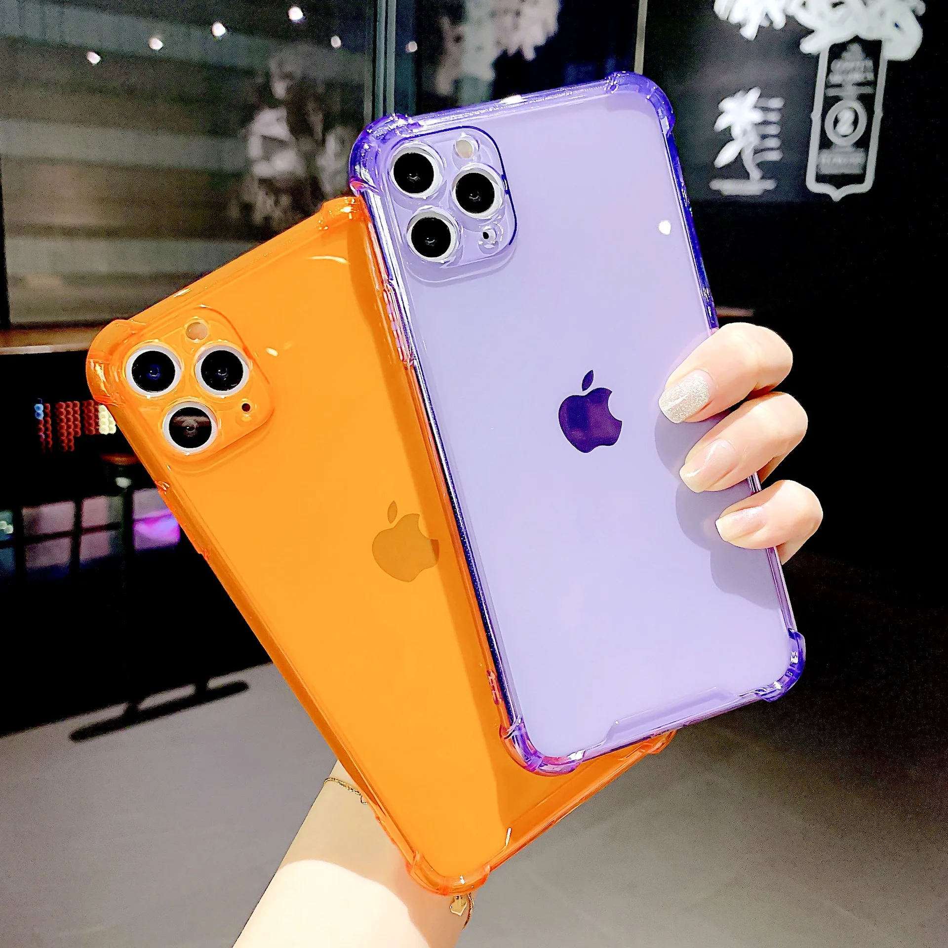 

For iPhone Transparent Case Shockproof,HOCAYU Flourescent Neon Blue Phone Case for iPhone 12 11 Pro Max Mini Xr Xs Max Fundas, Clear,mint,purple,orange,neon,hot pink