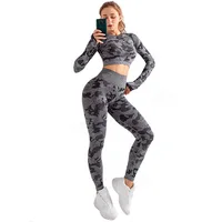

Women Yoga Sets Long Sleeve Shirt+Seamless Leggings Pants Camo Tracksuits Gym Wear Running Clothes Fitness Sports Suit
