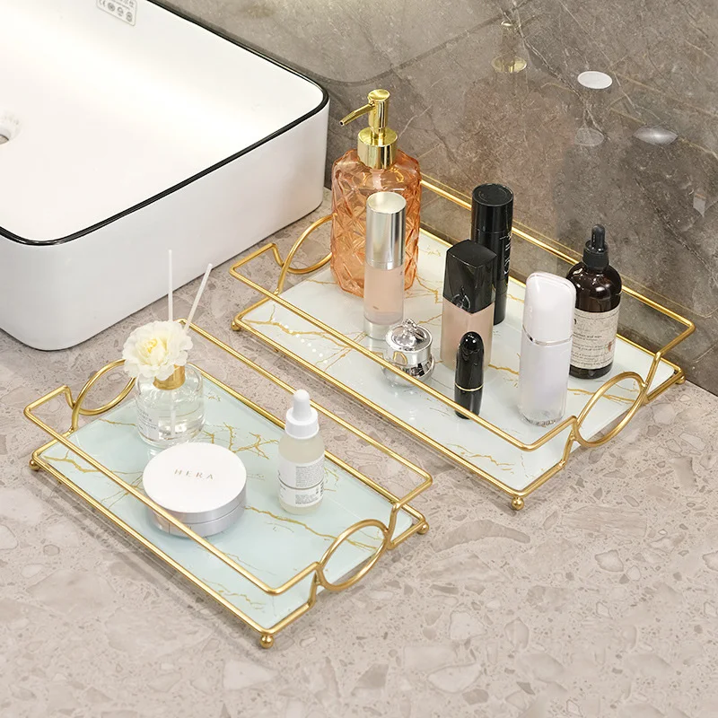 

Light Luxury Bathroom Shelving Perforation-Free Bathroom Shelving Desktop Cosmetics Skincare Storage Shelf Tray