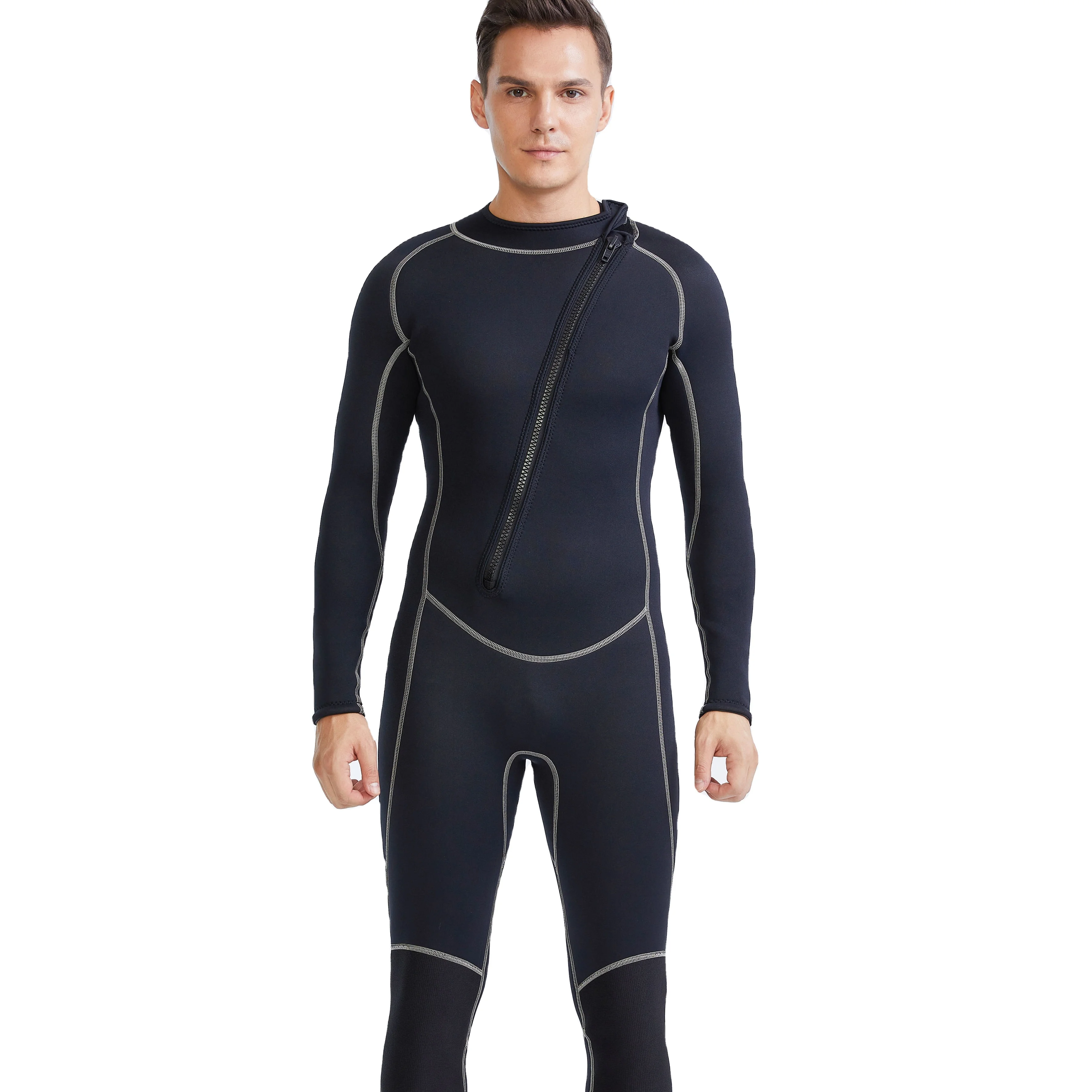

Hot Selling Quick Dry Chest Zipper Long Sleeves Diving Wetsuit 3mm for Men with Factory Price, Black