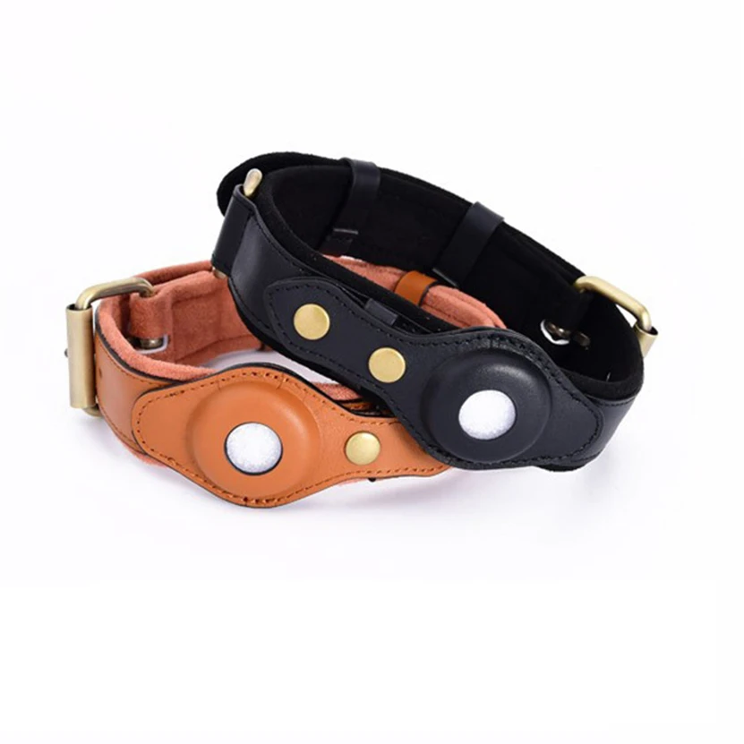 

Hot Selling Custom LOGO Soft Leather Material Airtag Collar Suede Fabric GPS Pet Collars Leashes