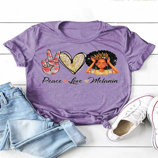 

New Fashion Love Personalized Printing Short-sleeved O-neck Pullover Bottoming Shirt Loose T-shirt Women's Top, Picture color