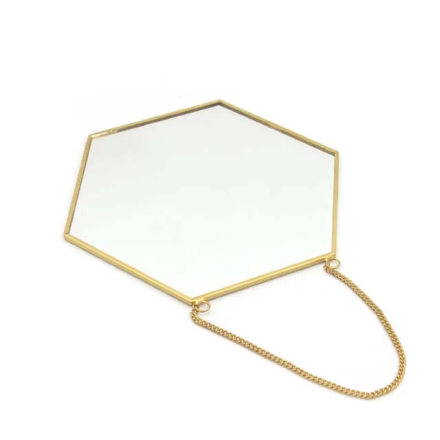 

bathroom decorative luxury antique brass color metal framed hexagon wall mirror