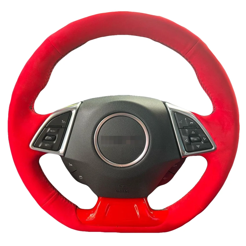 

Hand Stitching Full Red Suede Steering Wheel Cover for Chevrolet Camaro 2017 2018 2019 2020