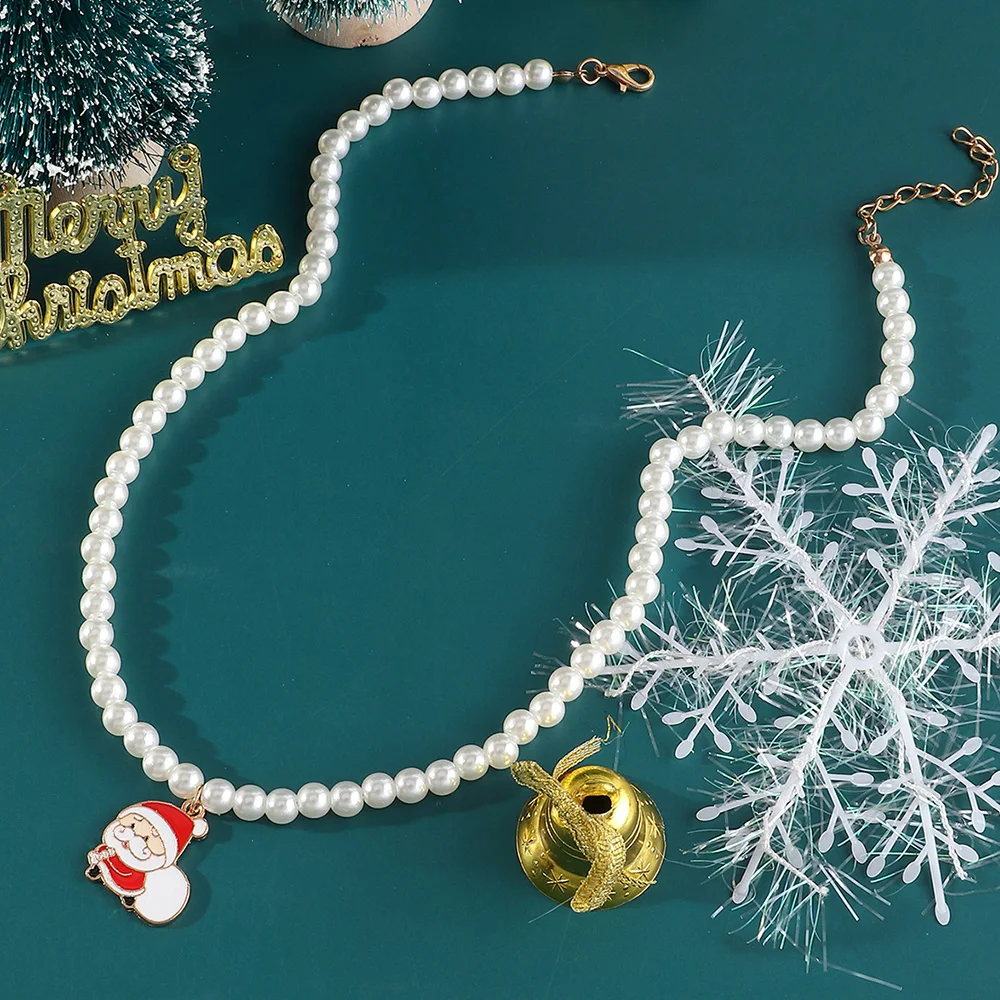 

Wholesale Fashion Cartoon Father Christmas Pearl Jewelry Necklace Christmas Necklace Set For Women, Colourful