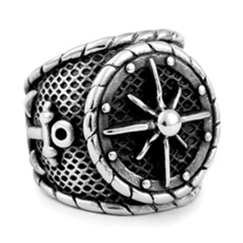 

Wholesale black personality retro color single Viking anchor shape ring, Silver