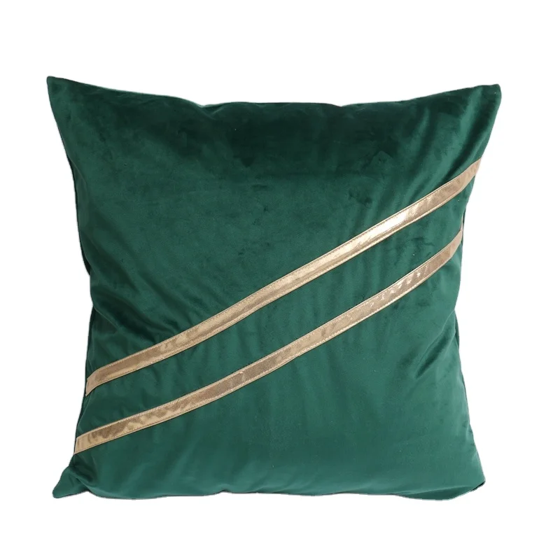 

Dark green velvet with gold PU cushion cover for home office car decoration