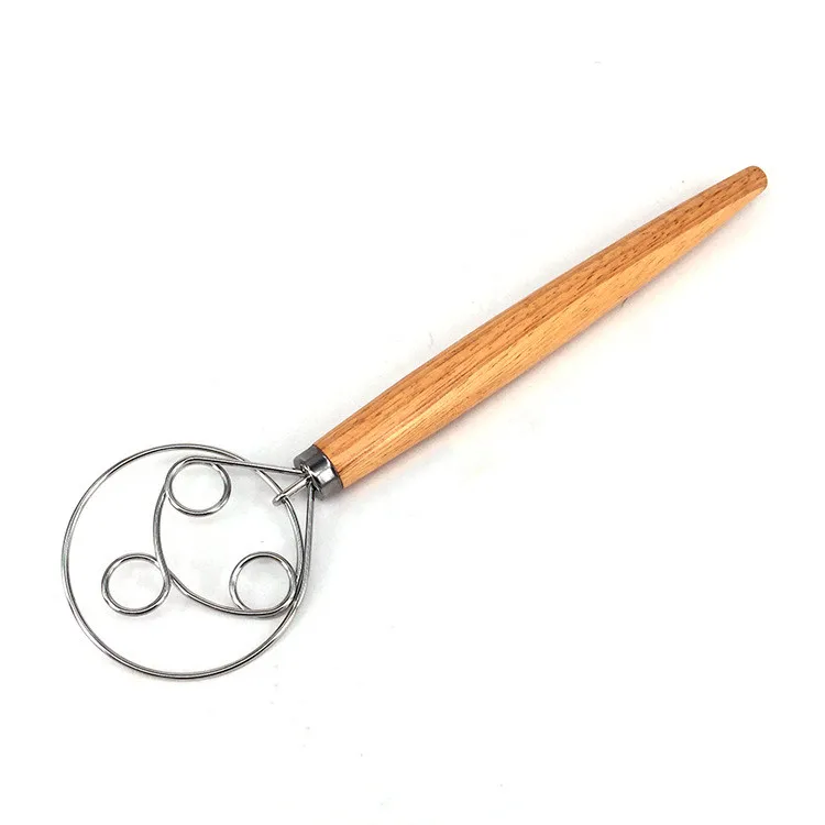 

Factory 13 Inch Metal Stainless Steel With Wooden Handle Dough Mixer Egg Beater Danish Whisk, Wood