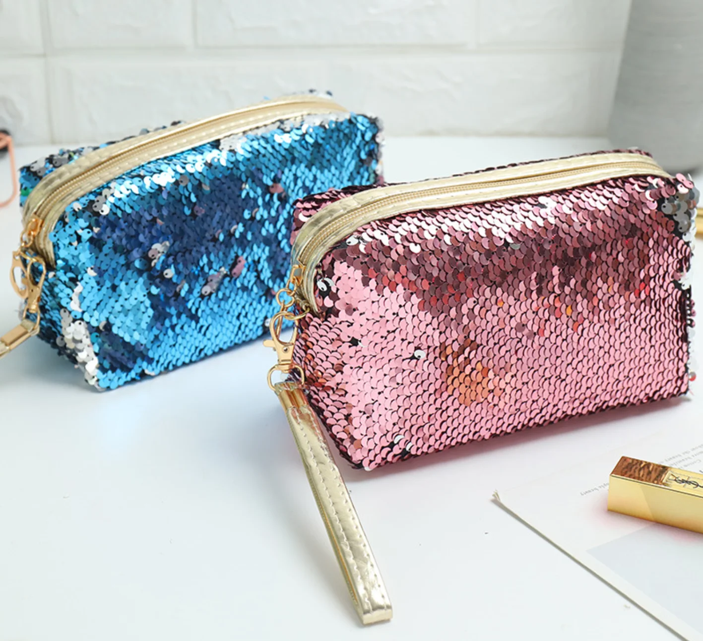 

Fashionable colorful sequin funny makeup makeup bag top trendy makeup bag, As picture show