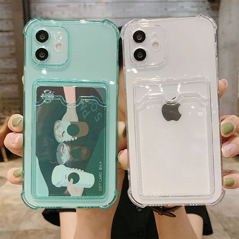 

Wholesales Card Slot Phone Cases fit for Mult Color Soft TPU Case with Credit Card Holder for iPhone 11 Pro Max Phone Case Cover, Transparent