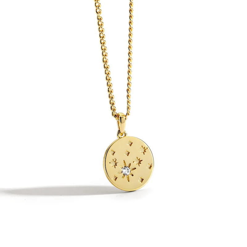 

Regular circle necklace female minority design 18K real gold-plated retro coin pendant necklace