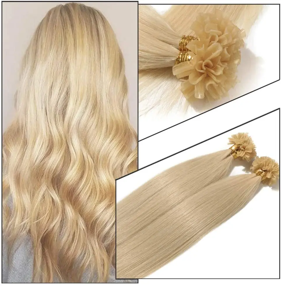 

High Quality Nail Hair Extention 100% Keratin Pre Bonded Double Drawn U Tip Human Hair Extension, As picture