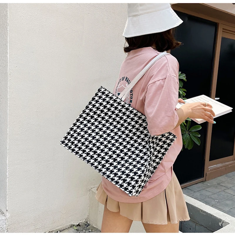 

Casual Shoulder Tote Bag Houndstooth Hand Bags Luxury Handbag For Woman