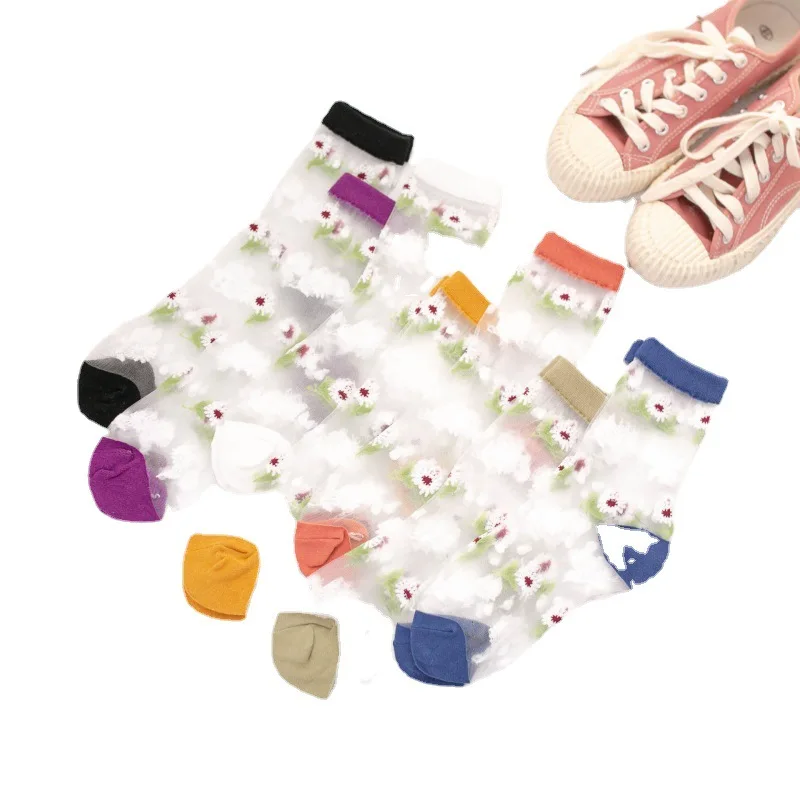 

Breathable handmade custom sweet quick dry happy net women sheer crew ladies transparent socks low