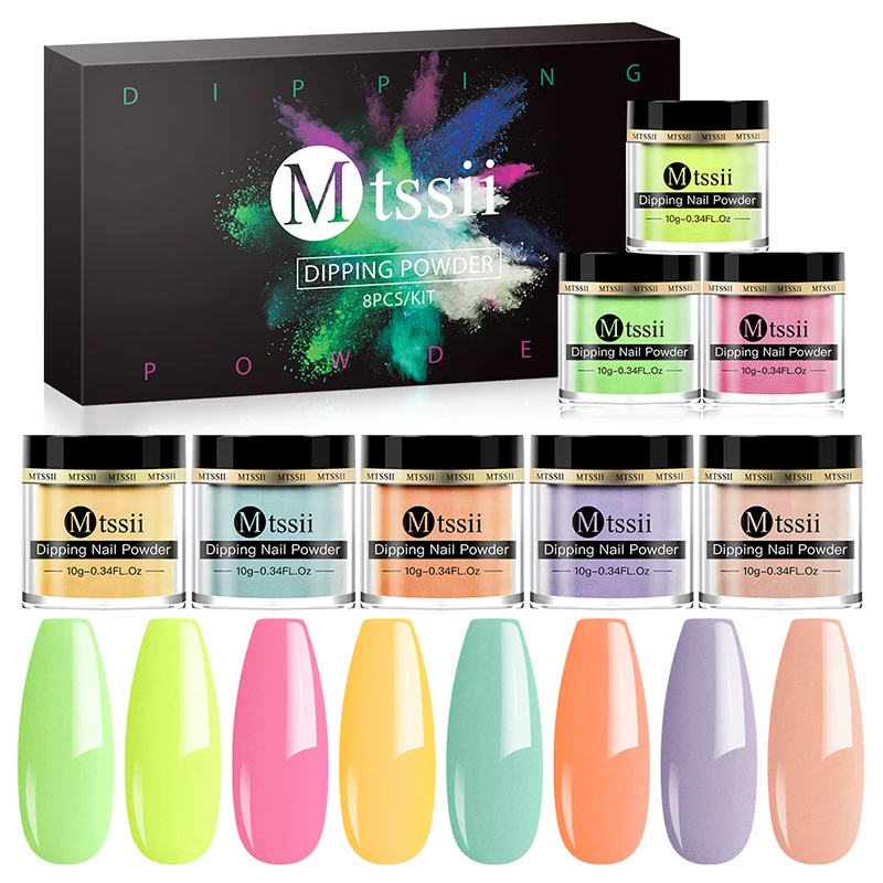 

Glow The Dark Dip Nails Nail Dipping Professional 8 Colored / Box Luminous Acrylic Powder Neon, 8colors