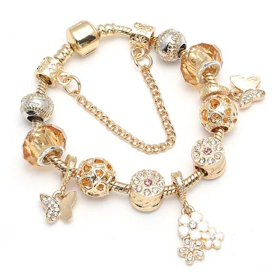 

Fashionable Gold Plated Rhinestone Heart Bracelets Crystal Beaded Infinite Flower Pendant Bracelet For Teacher