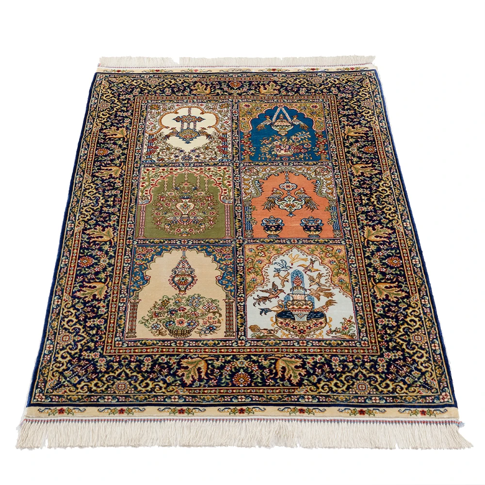 

New Luxury Hand Made Pure Silk Carpet Chinese Made Garden Design Knotted Silk Rugs Home Carpet