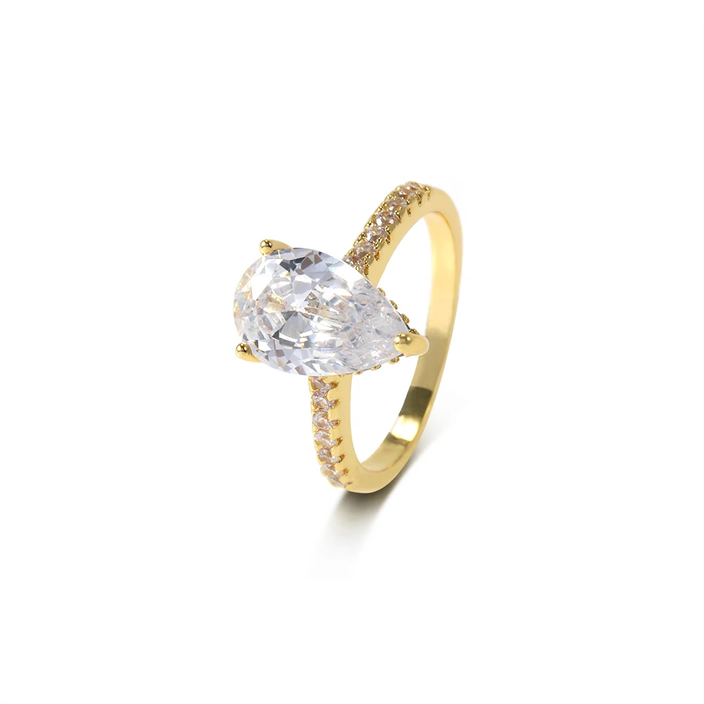 

Foxi Hot Selling AAA Zirconia Pave Rings Jewelry Women Pear Diamond Ring 18k Gold Jewelry