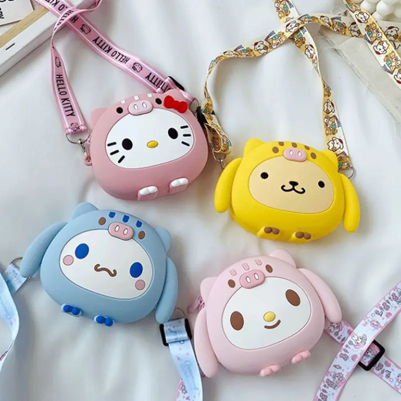 

Soft Silicone 3D Cute Cartoon Combined Pig Kitty Cat Melody Shoulder Storage Bag Kids Portable Purses Handbags