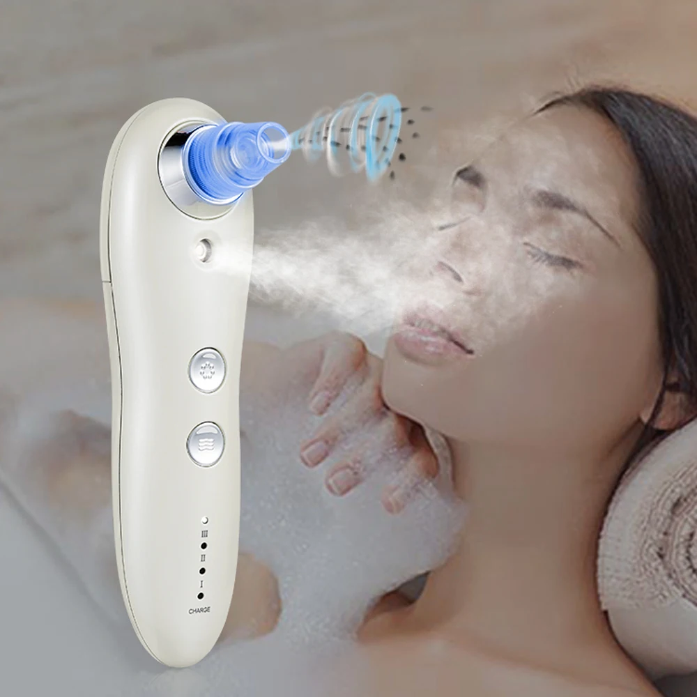 

blackhead extractor tool set usb rechargeable wireless vacuum 2-in-1 steam blackhead remover and humidifier, White