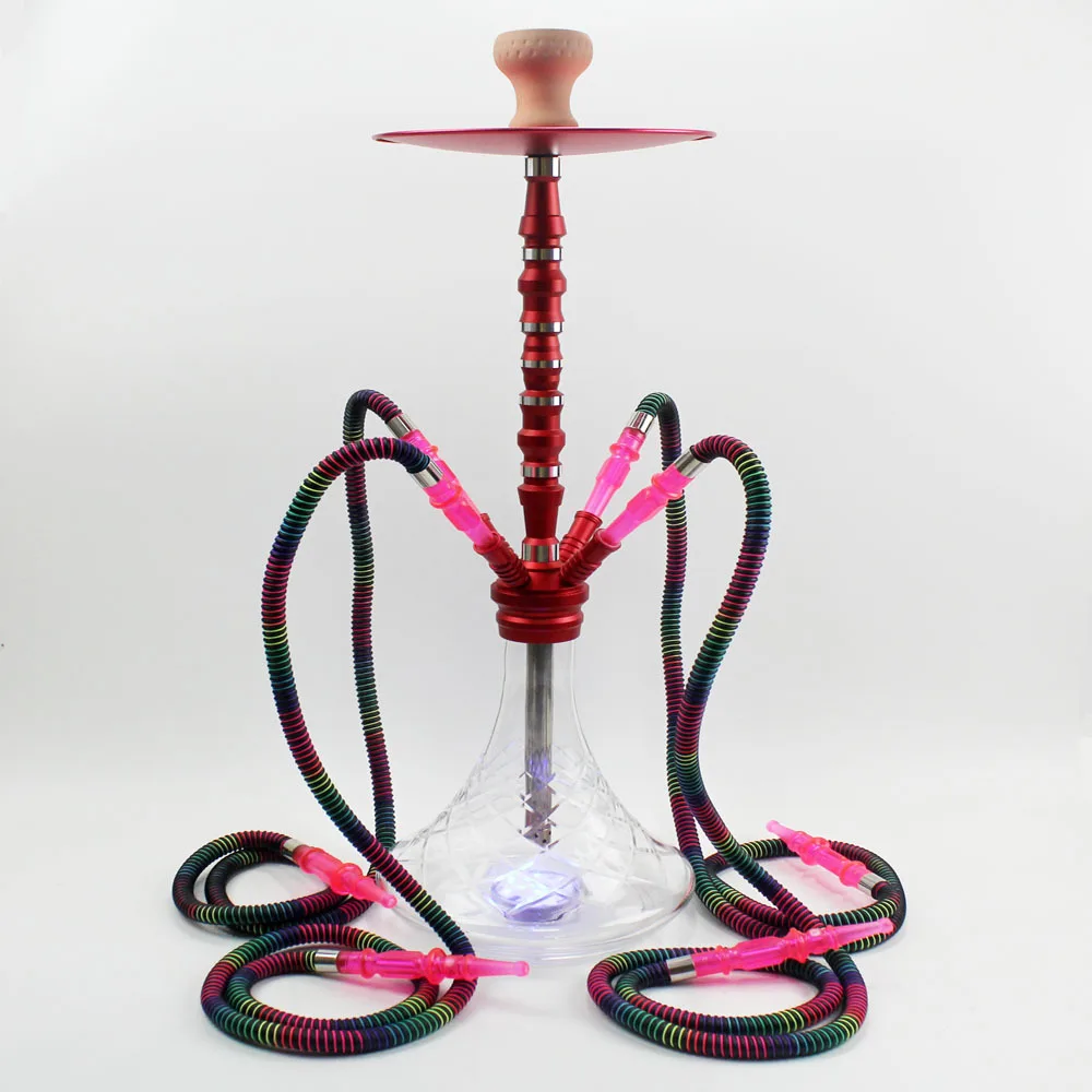 

Hot sale 4 Hose Glass Hookah Shisha Pipe Set Chichas with Ceramic Bowl Charcoal Tongs Bar smoking Accessories, As picture