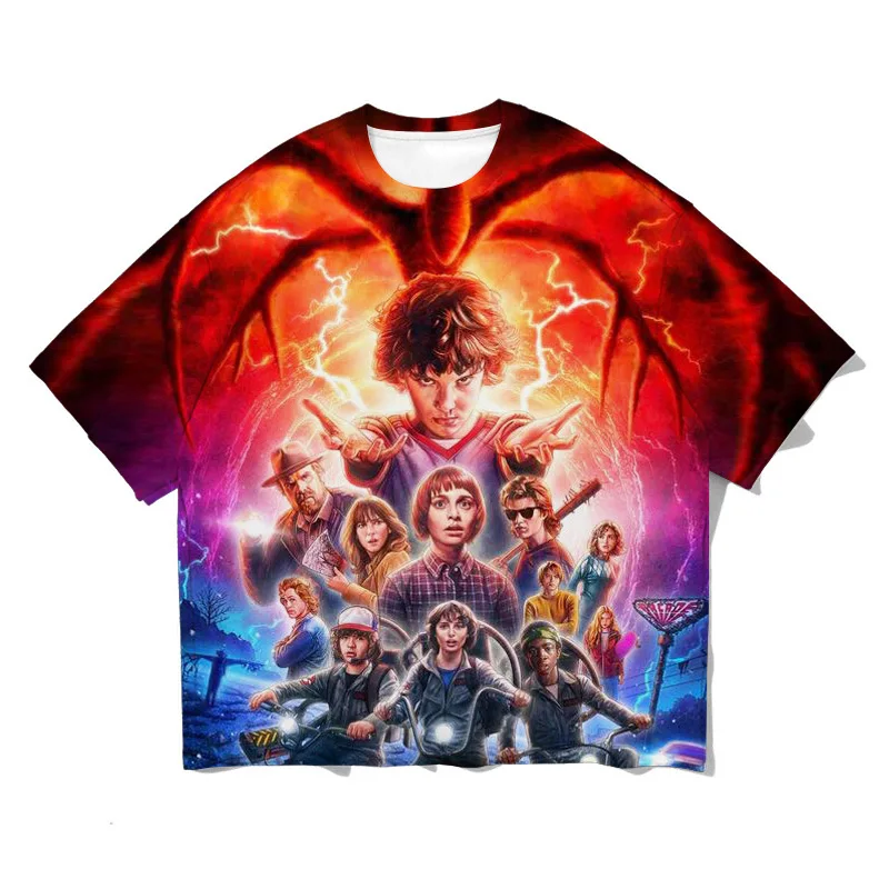 

New design 3D digital printed loose fit little drop shoulder t shirt about the "Stranger Things", and it's can be customized
