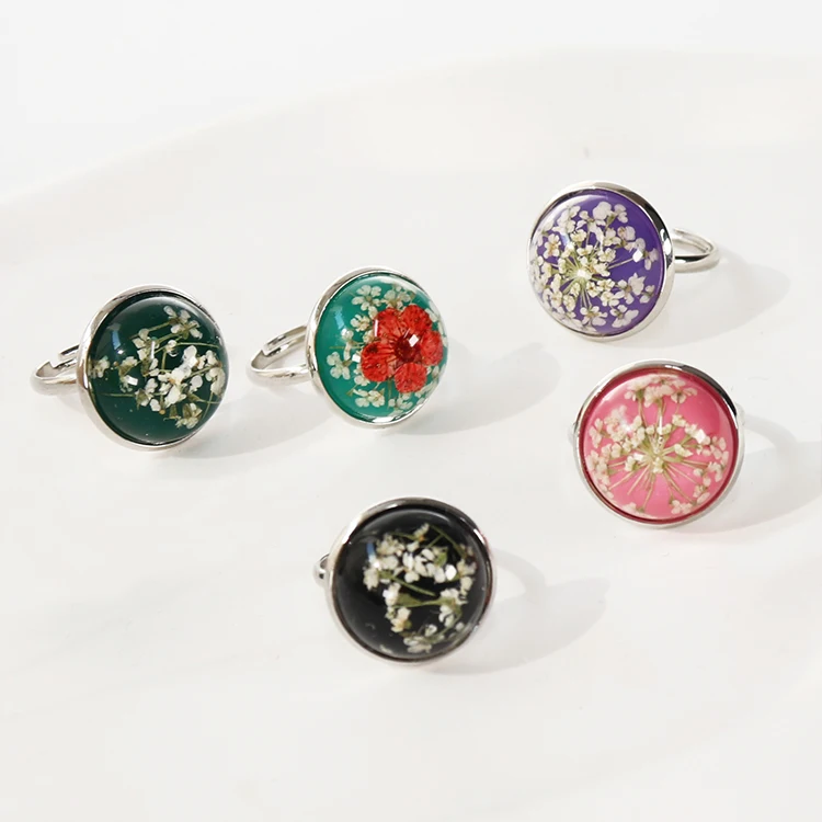 

Custom New Round Resin Jewelry Flower Plant Couples Rings Gold Fashion Jewelry Rings