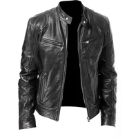 

Mens Stand Collar Zips Up Black Brown Motorcycle PU Leather Jackets Large Size chaquetas de cuero Casual Leather Bomber Jacket