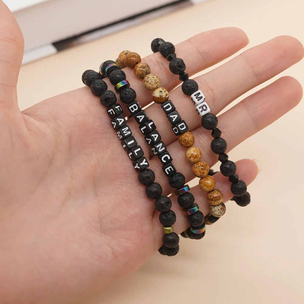 

Hot Selling Handmade 6mm Lava Rock Stone Bracelet Inspiration Word Bracelet For Men