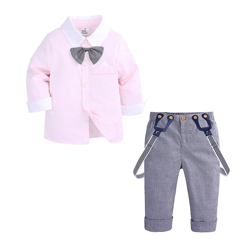 

2020 Baby long-sleeved shirt suit autumn and winter new style boy baby gentleman bow tie boys suit YP47216, Green,pink