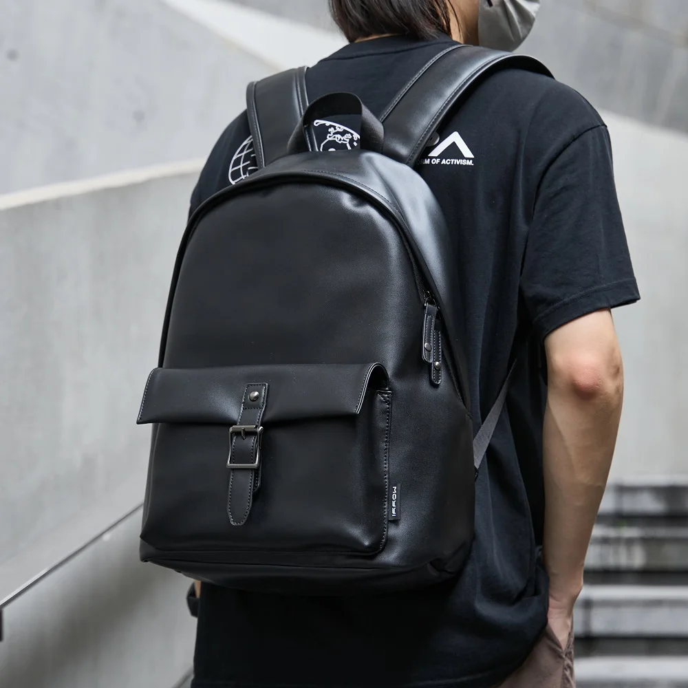 MOYYI Luxury PU Leather Travel Backpack Bags for Men Laptop Bag Faux Leather Backpack Bags