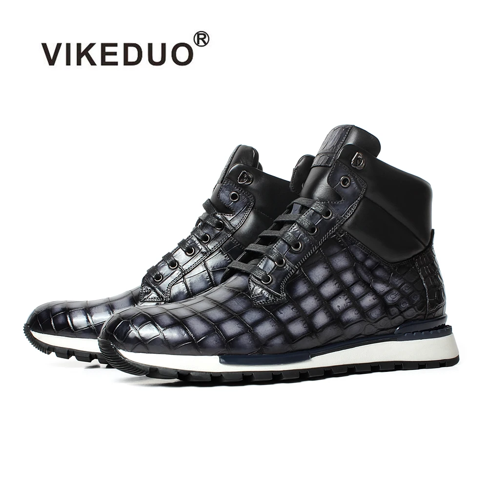 

Vikeduo Hand Made Patina Color Luxury Expensive Mens Casual Sport Sneakers 100% Genuine Crocodile Men Shoes, Light purple