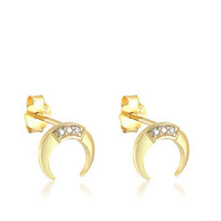 

Cute crescent moon 925 sterling silver jewelry custom 14k gold earrings studs for girls