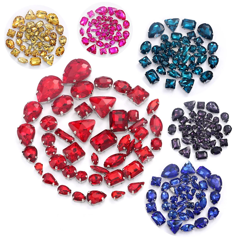 

Xichuan Mixed shapes 22 colors four-point stainless steel claw loose sew on crystal stone glass DIY rhinestone with claw setting