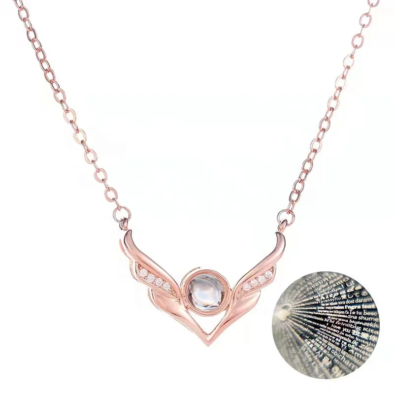 

Cute Angel Female Necklace Three-dimensional Wing Projection Pendant Necklace Diamond Zircon Necklace Jewelry, Platinum/rose gold