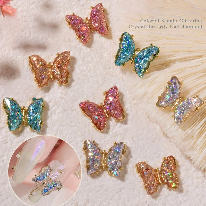 

Oosi De Super Shiny Resin Sequins Glitter Shimmer 3D Golden Butterfly Nail Art Charms for Nail Salon Other Supplies, Multi color
