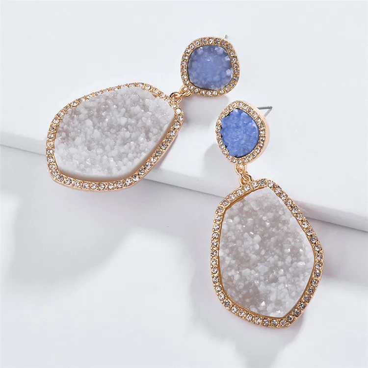 

2019 New Arrival Silver Plated Mint Natural Crystal Geode Agate Dangle Earrings Elegant Druzy Stone Drop Earrings, Picture