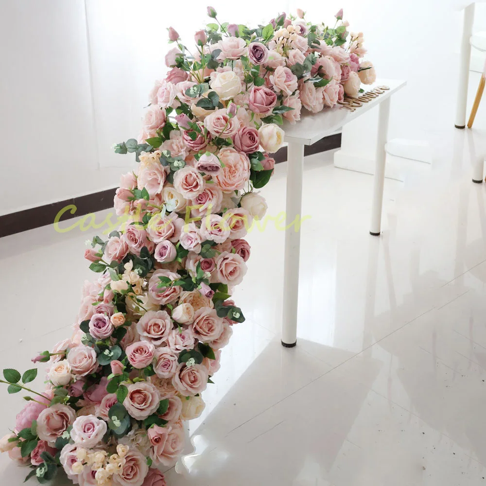 

C-FR002 Artificial Silk Rose wedding isle Flowers Runners Row Floral Table Runner Arch Flower for table Decoration