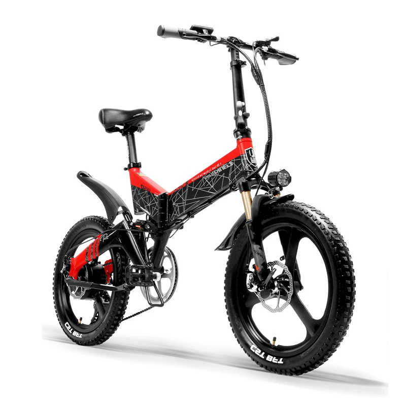 

20 Inch Folding Electric Bike 400W 48V 13Ah Li-ion Battery 5 Level Pedal Assist Front & Rear Suspension, Black&red, black&yellow