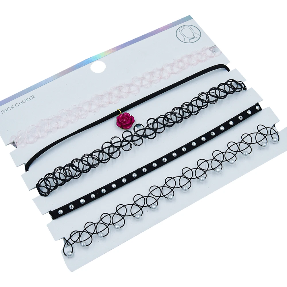 

Classic 2021 Adjustable tightness Choker Set 5PC/Set Black Women Jewelry Pearl Korean velvet Rose Choker For Women Girls