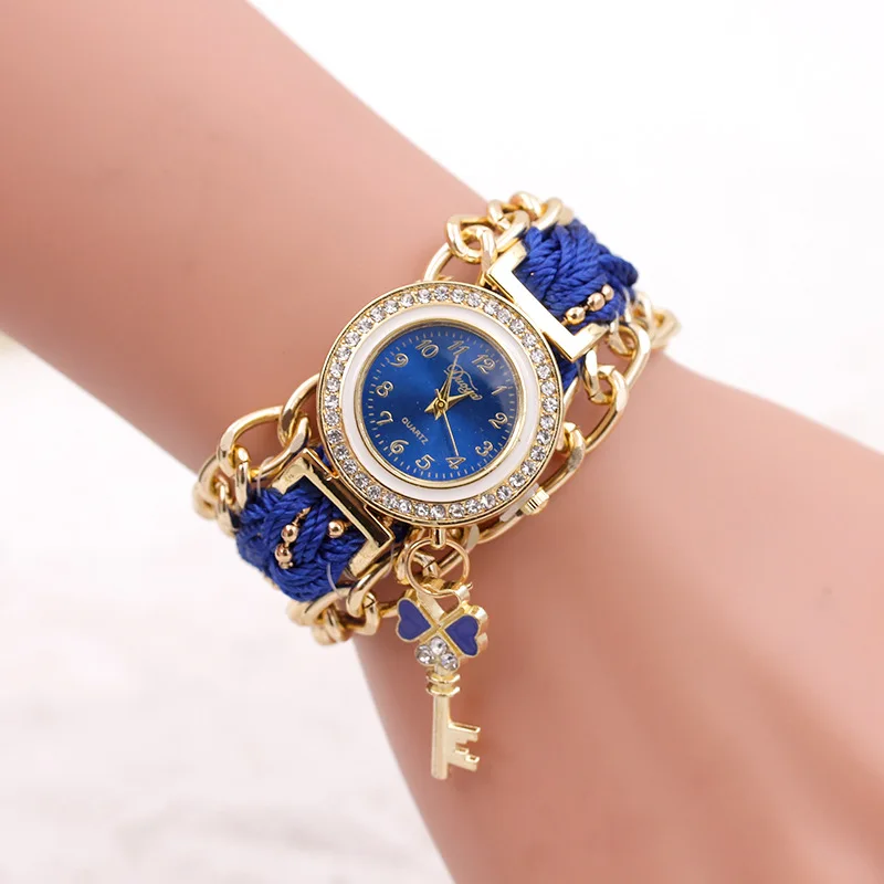2020 Most Popular Product WW085 Vogue Bracelet Watch For Ladies Rhinestone Key Quartz Weave Wrap Watches Best Gifts Girls